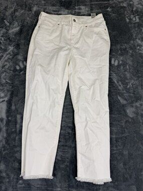 So Slimming Girlfriend Slim Leg Crop White Jeans Size 8 Frayed Hem Casual Denim